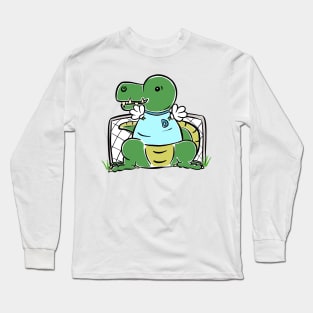 Goalkeeper Football Tyrannosaurus Dinosaur Dino Cartoon Cute Character Long Sleeve T-Shirt